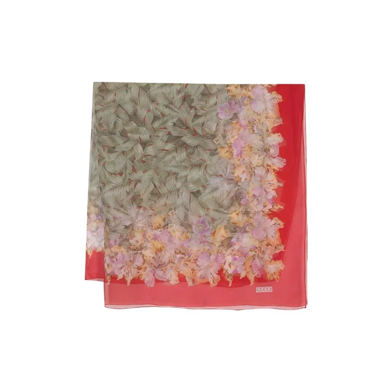 GUCCI Leaf-print Chiffon Silk Scarf-0