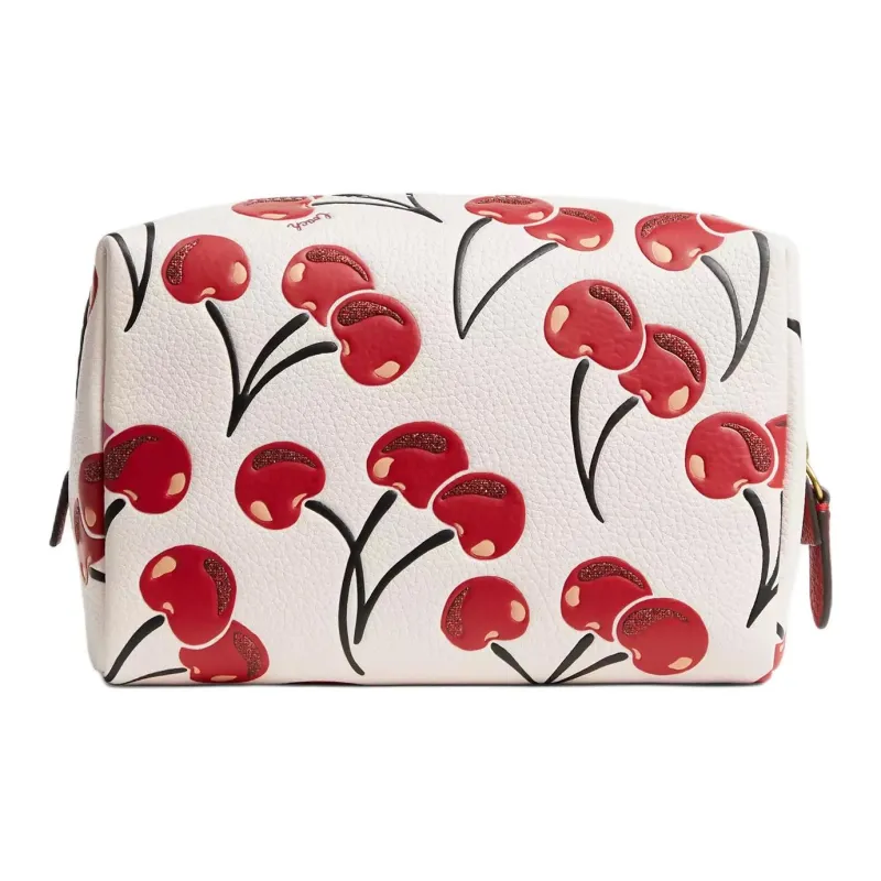 COACH Polished Pebble Leather Storage Bag Trumpets Women's White & Red-3