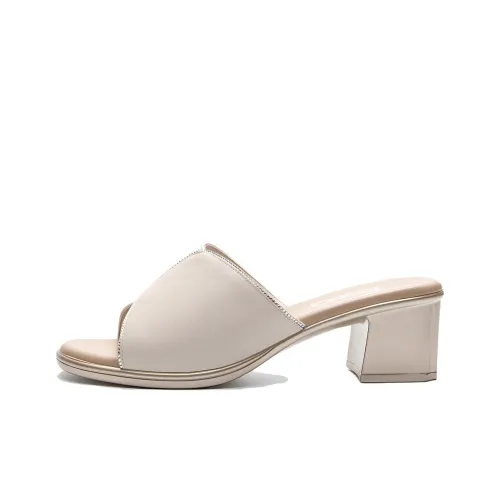 POOQ Slip-Resistant Odor-Resistant Abrasion-Resistant Slide Slippers Women's Beige