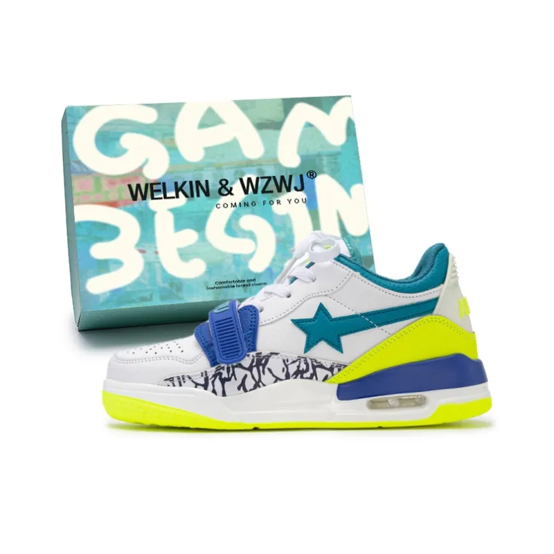 WELKIN&WZWJ Stars Collection White Sneakers Slip-Resistant Height Increasing Low-Top Skateboard Shoes Unisex-144