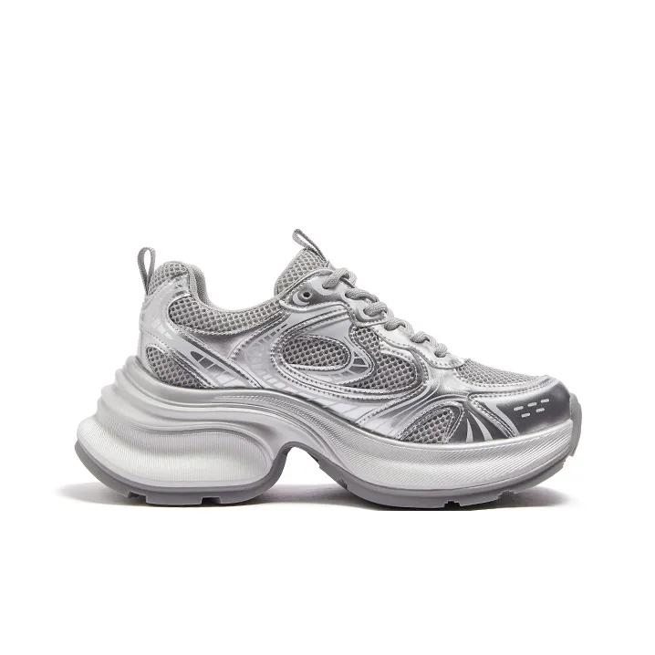 CAMEL Chunky Sneakers Women's Mid Top Gray/Silver, Beige/Gray, Gunmetal Black-1
