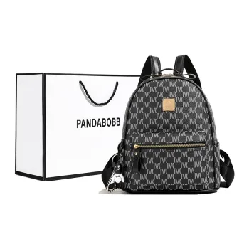Bobby Bear Polyurethane Synthetic Leather Student Backpack Women's Backpack Large Size Women's Black/Ecru