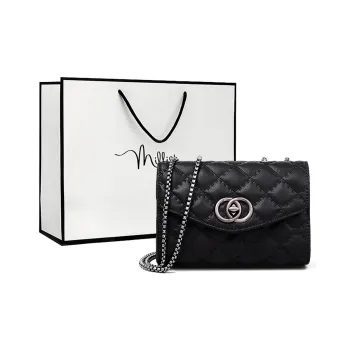 MILLIE'S Cow Leather Patchwork Synthetic Leather Shoulder Bag Crossbody Bag Small Square Bag Regular Women's Black