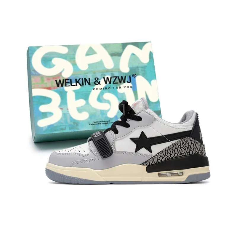 WELKIN&WZWJ Stars Collection White Sneakers Slip-Resistant Height Increasing Low-Top Skateboard Shoes Unisex-88