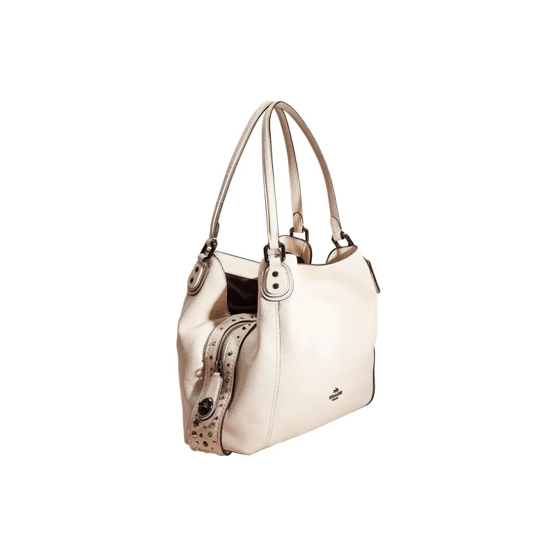 COACH Edie Polished Pebbled Leather Tote Bag Shopping Bag Handbag Shoulder Bag Women's Chalk Pink/Deep Bronze-2