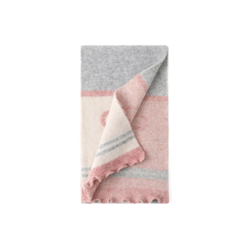 FREE RABBITⅡ Fall And Winter Ambiance Enhancing Warm Versatile Stripes Lace Trim Scarf Unisex-9