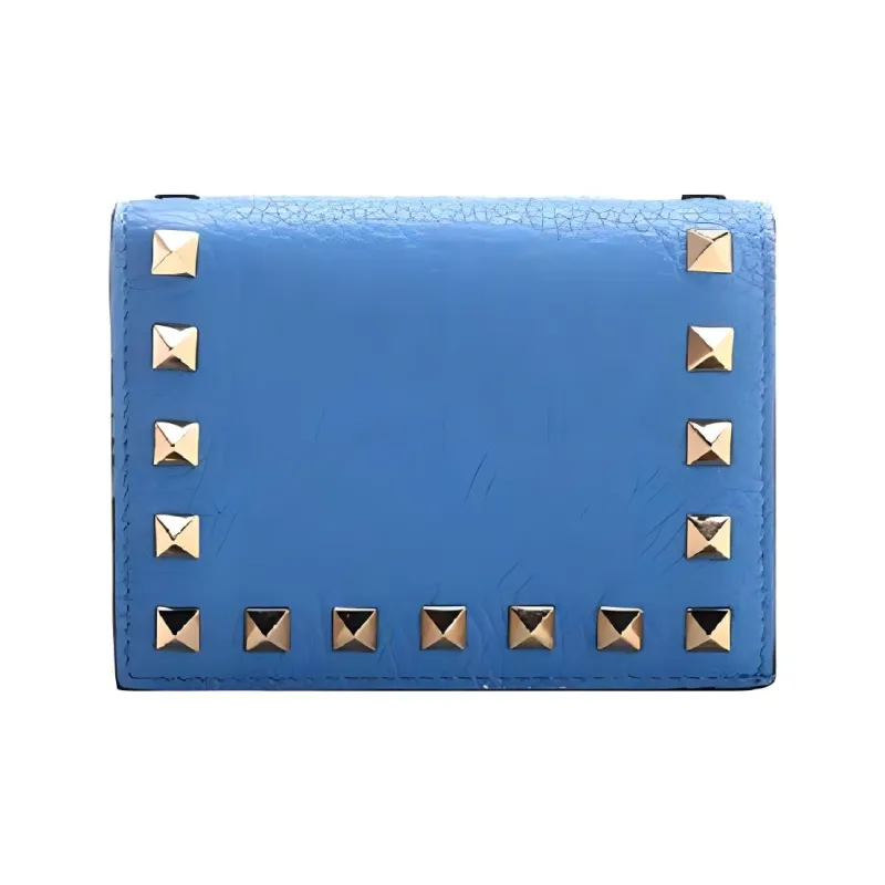 Valentino Rockstud Calfskin Wallet Card Holder Women's Sky Blue-2