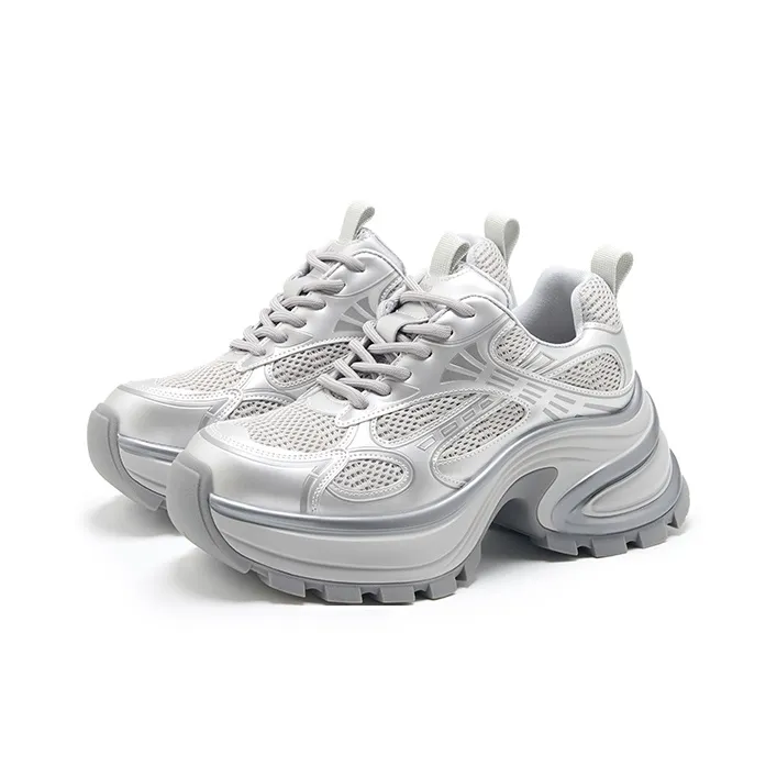 Talitaqoom Lightweight Height Increasing Low Top Chunky Sneakers Women's Silver-1