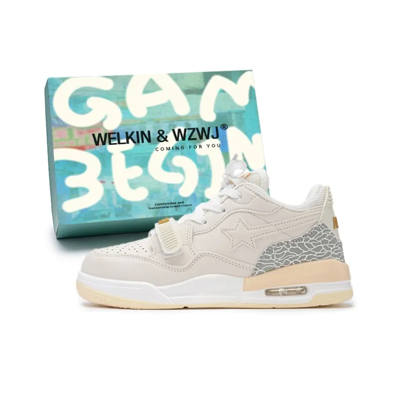 WELKIN&WZWJ Stars Collection White Sneakers Slip-Resistant Height Increasing Low-Top Skateboard Shoes Unisex-123