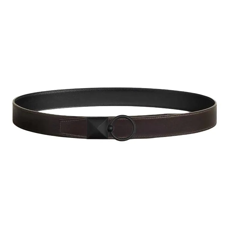 HERMES Calfskin Leather Belts Men's Black/Ebony Width 3.2CM-1