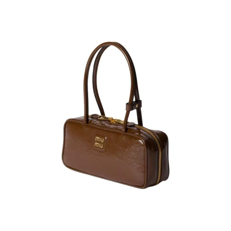 MIU MIU Naplak Lacquered Finish Sheepskin Handbag Women's Brown-2