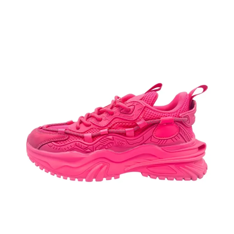 QIANJIN Cushioning, Slip Resistant, Coverage, Height Increasing Low Top Chunky Sneakers Unisex Rose Red-0