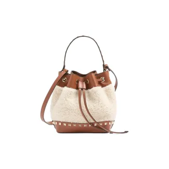 Valentino GARAVANI Shearling Bucket Bags One Shoulder Handbags Women's Natural Color Block Brown