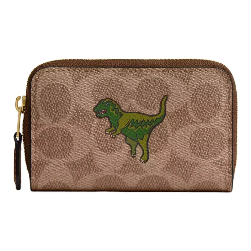 COACH Coated Canvas Wallet, Card Holder Small Size Women's Tan Multicolor-0