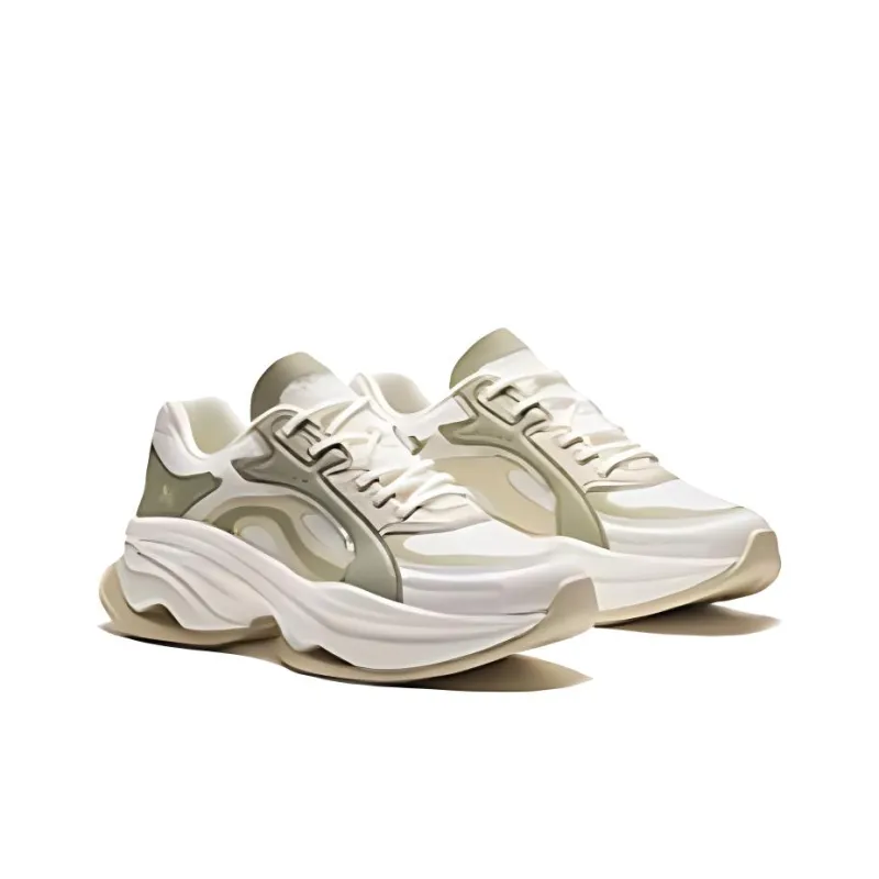 Anta Cushioning Anti Slip And Wear Resistant Height Increasing Low Top Chunky Sneakers Women's White Green Yellow-2
