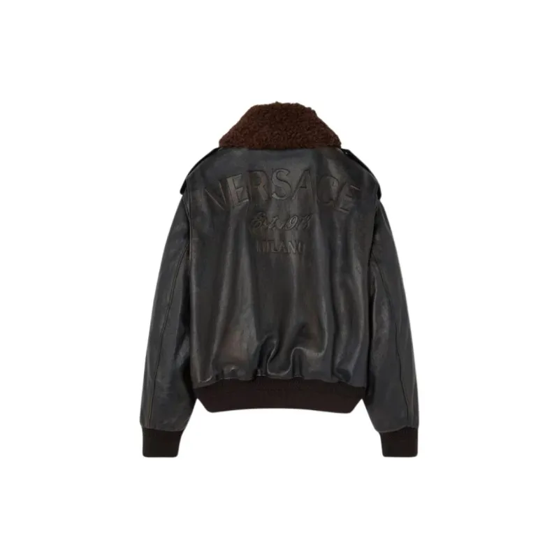 VERSACE Detachable Collar Leather Jacket-1