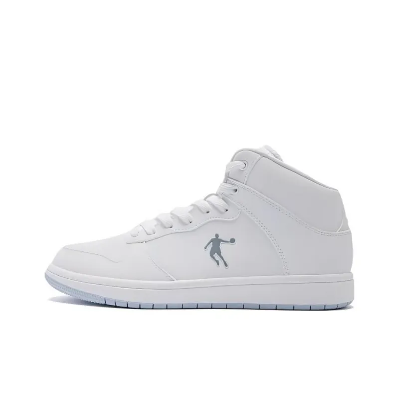 QIAODAN Skateboard Shoes Women's High Top Jordan White/Rain Blue-0
