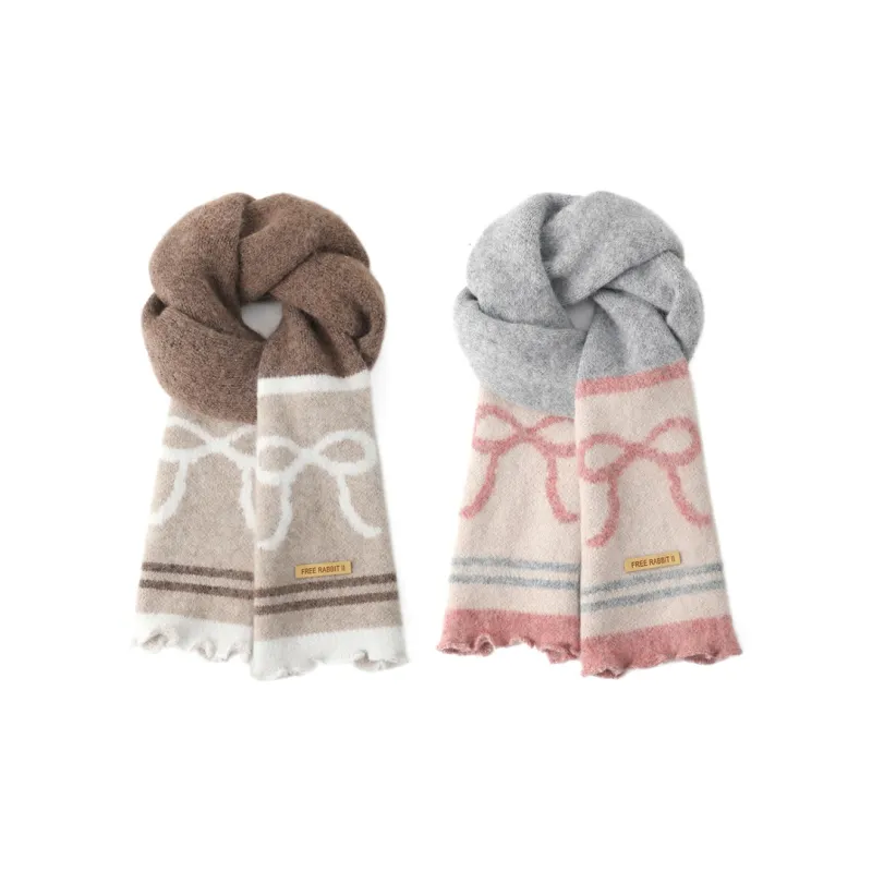 FREE RABBITⅡ Fall And Winter Ambiance Enhancing Warm Versatile Stripes Lace Trim Scarf Unisex-13