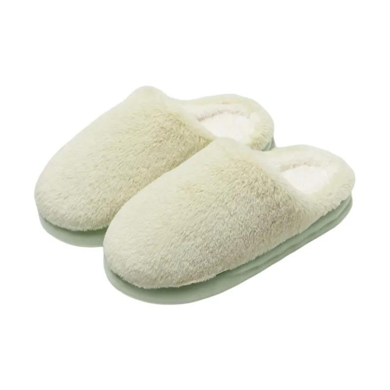 ECAC Fuzzy Slippers With Fleece Lining For Fall And Winter Slip Resistant Soft Sole Solid Color Cotton Postpartum Shoes-7