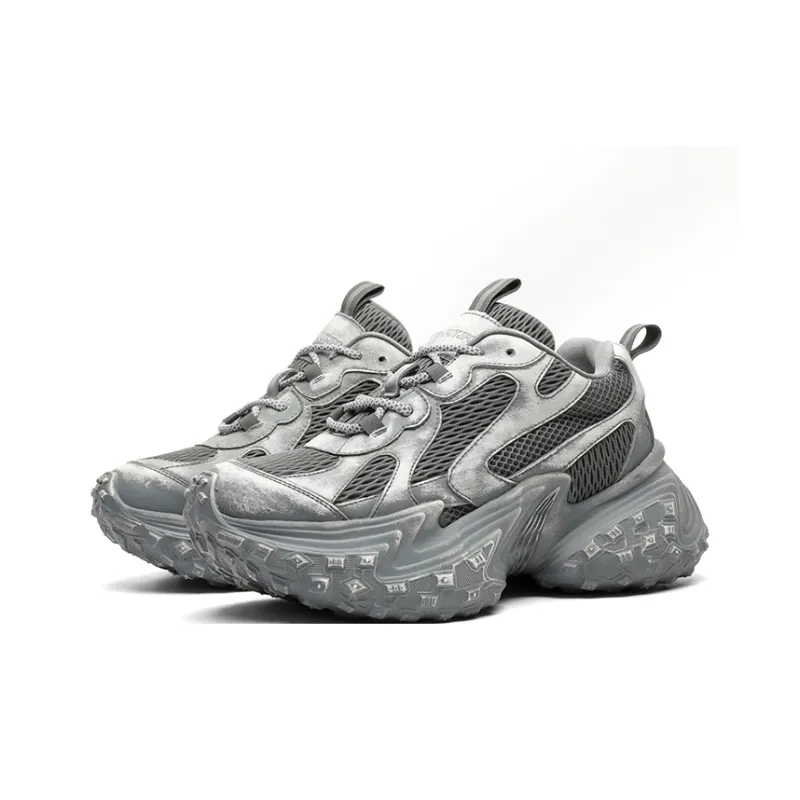 Hong Kong Meng Anti-Slip And Wear-Resistant Height Increasing Low-Top Chunky Sneakers Unisex Concrete Gray-3