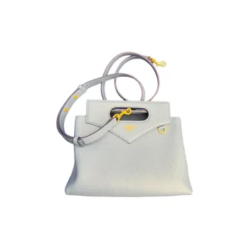 MCM Embossed Leather Shoulder Bag Crossbody Bag Handbag Large Size Women's Ice Gray