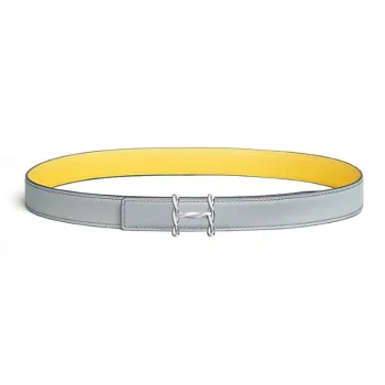 HERMES Calfskin Metal Palladium Plated Leather Belts Women's Gray/Yellow Width 2.4CM