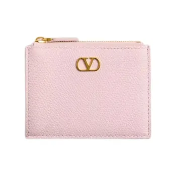 Valentino Vlogo Grained Calfskin Card Holder Women's Pink Crystal