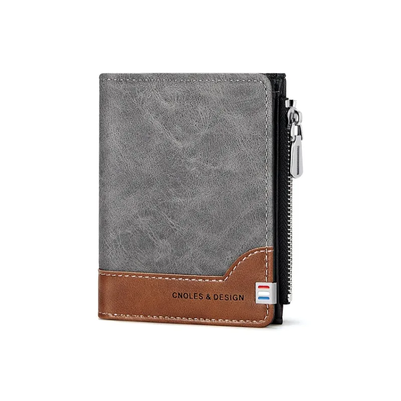 CNOLES Synthetic Leather Wallets Card Holders Small Size Men's Iridescent Gray Coffee-1