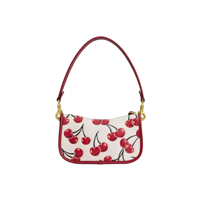 COACH Leather Handbag, Shoulder Bag Trumpets Women's White & Red-2