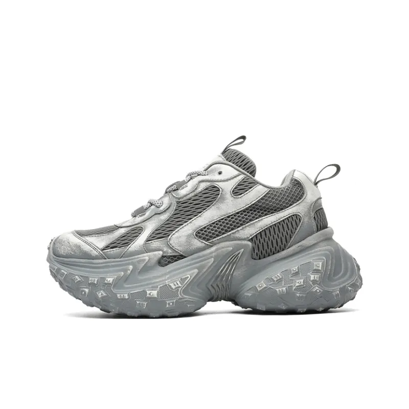 Hong Kong Meng Anti-Slip And Wear-Resistant Height Increasing Low-Top Chunky Sneakers Unisex Concrete Gray-1