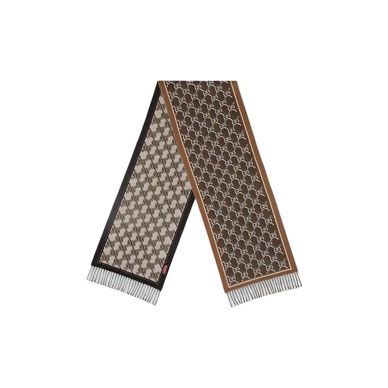 GUCCI Wool Knit Scarves Men's Brown-1