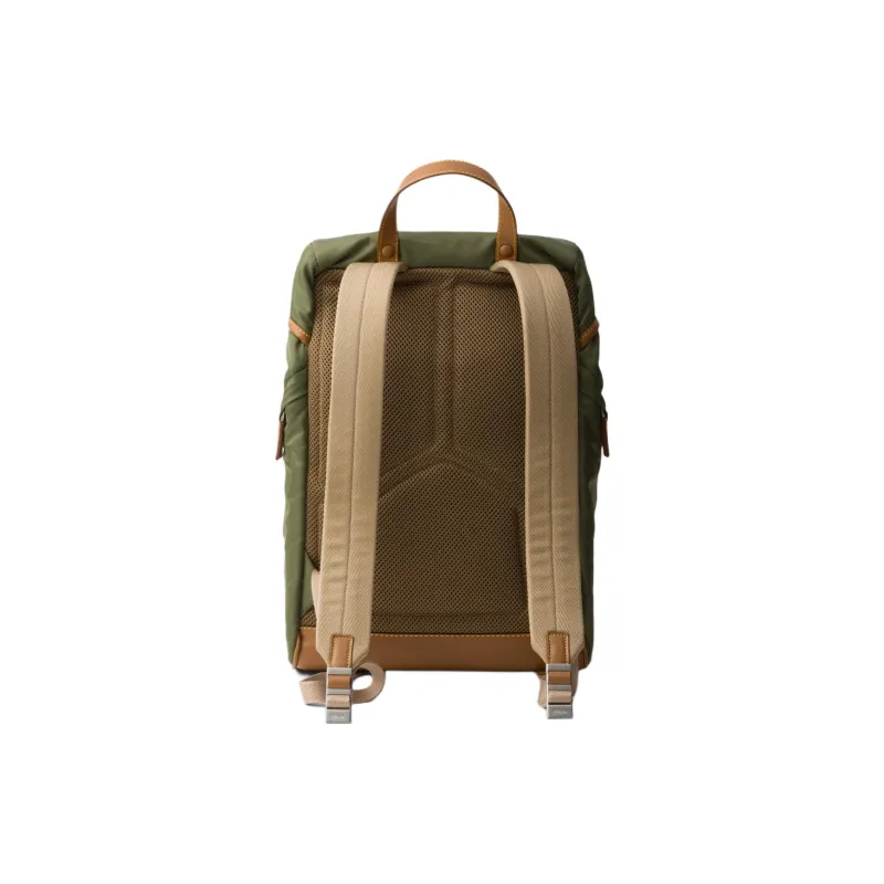 PRADA Recycled Nylon Backpack Men's Army Green & Caramel-2