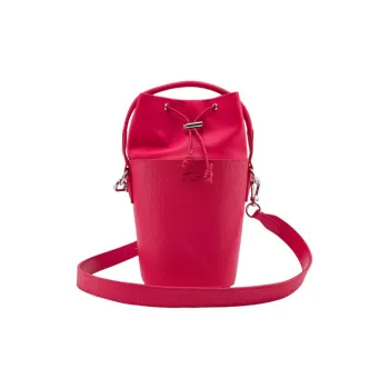 LACOSTE Cow Leather Bucket Bags Shoulder Bag Crossbody Bag Handbag Medium Size Women's Red