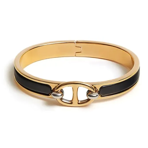HERMES Enamel Gold-plated Wristbands Women's Black