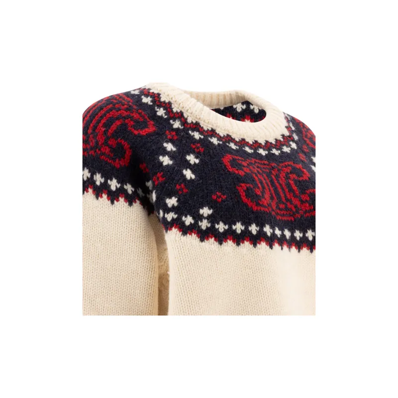 CELINE Triomphe Crew Neck Sweater In Fair Isle Wool-5