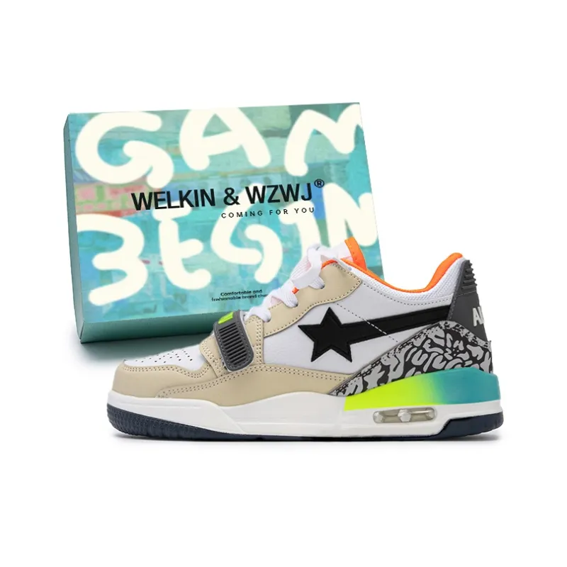 WELKIN&WZWJ Stars Collection White Sneakers Slip-Resistant Height Increasing Low-Top Skateboard Shoes Unisex-109