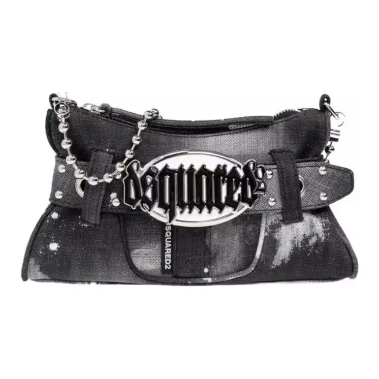 DSQUARED 2 Gothic Logo Plaque Denim Shoulder Bag-0