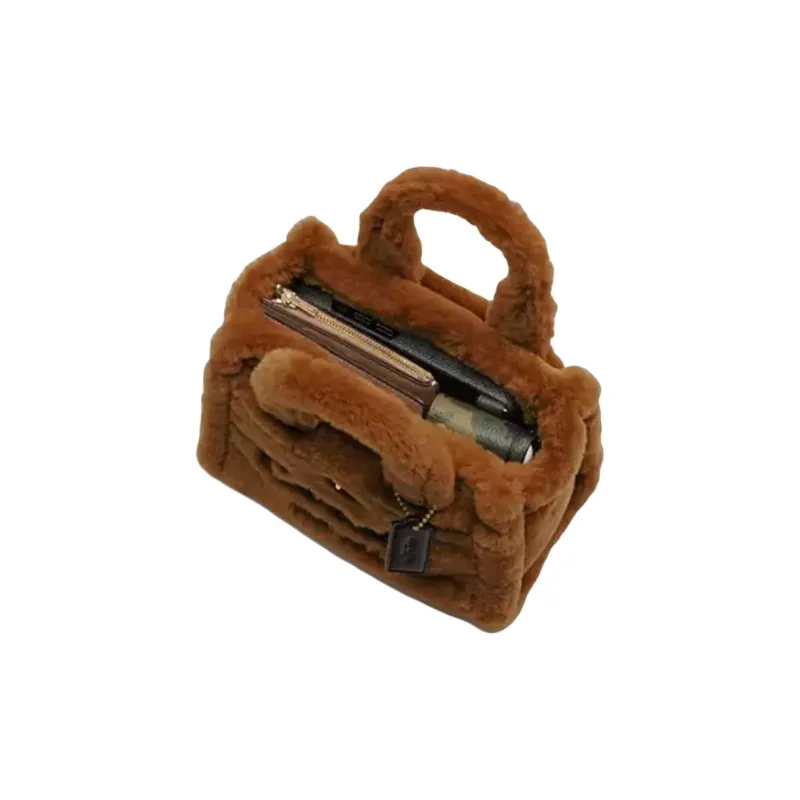 COACH Cargo Shearling Tote Bag, Shopping Bag, Crossbody Bag, One Shoulder Handbag Trumpets Women's Brown-3
