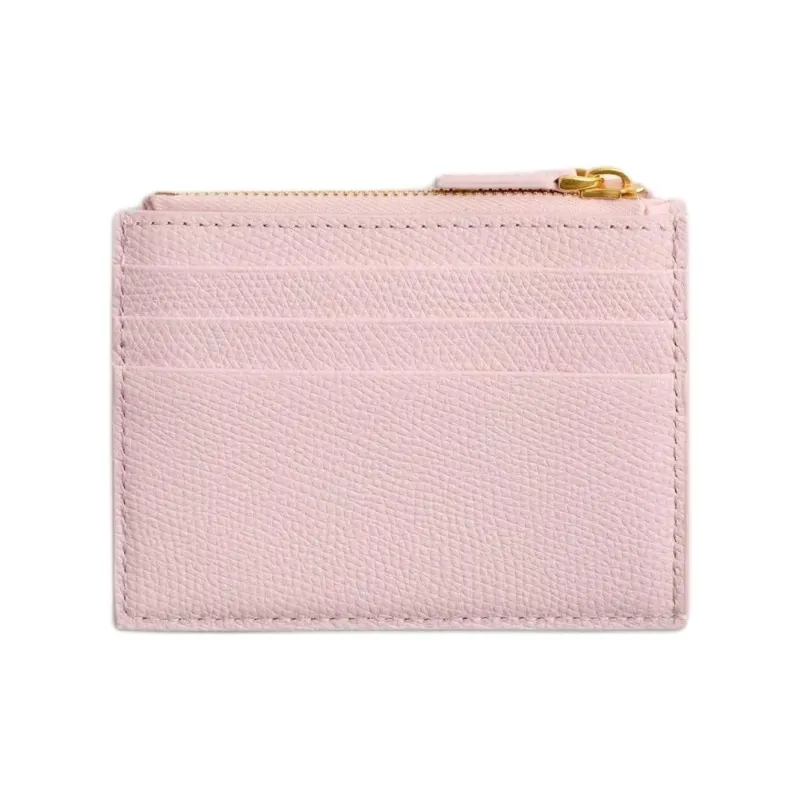 Valentino Vlogo Grained Calfskin Card Holder Women's Pink Crystal-2