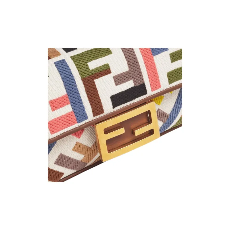 FENDI Baguette Cotton Shoulder Bag Crossbody Bag Handbag Mini Women's Multicolor-4