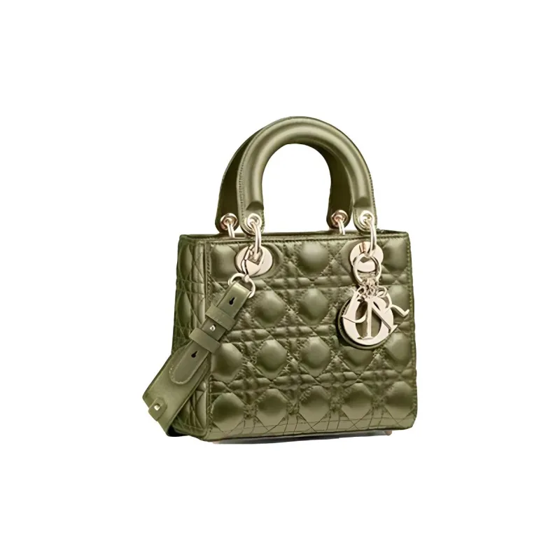 DIOR Lady Dior Calfskin Handbag Women's Metallic Green-1