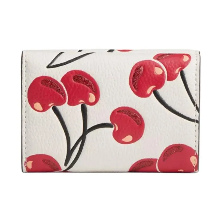 COACH Leather Wallet Mini Women's White & Red-1