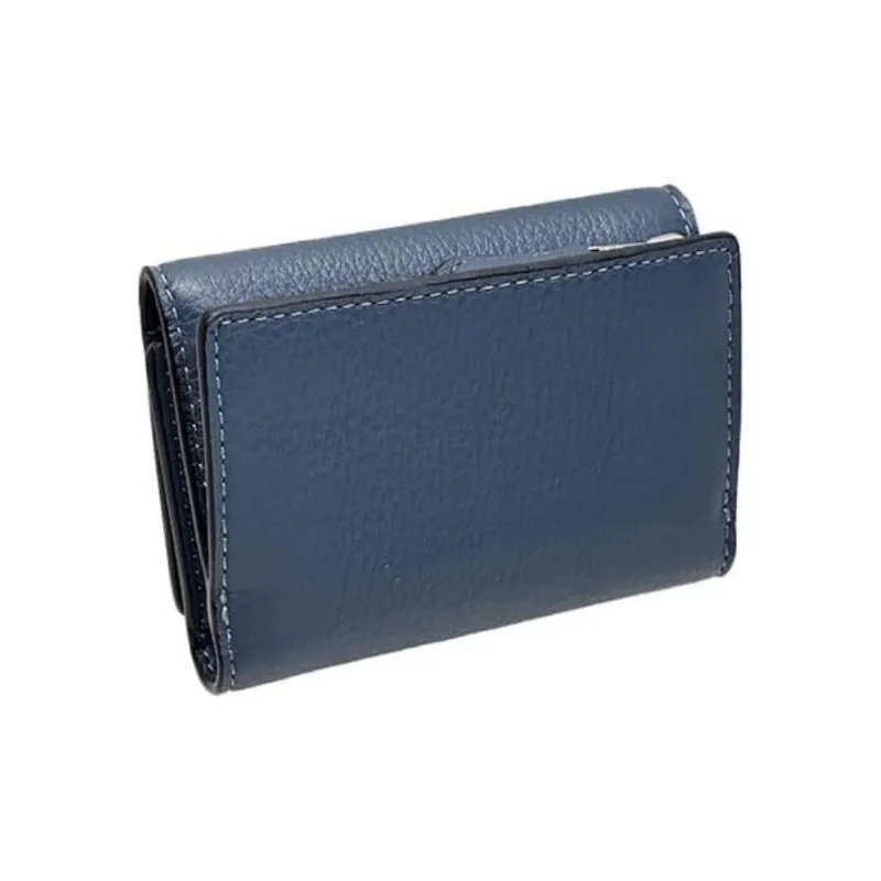 COACH Micro Pebbled Leather Wallet Women's Silver Panel Denim-3