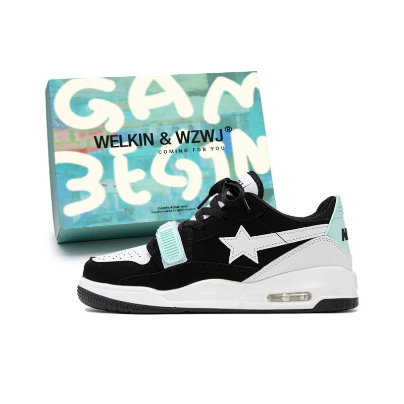 WELKIN&WZWJ Stars Collection White Sneakers Slip-Resistant Height Increasing Low-Top Skateboard Shoes Unisex-81