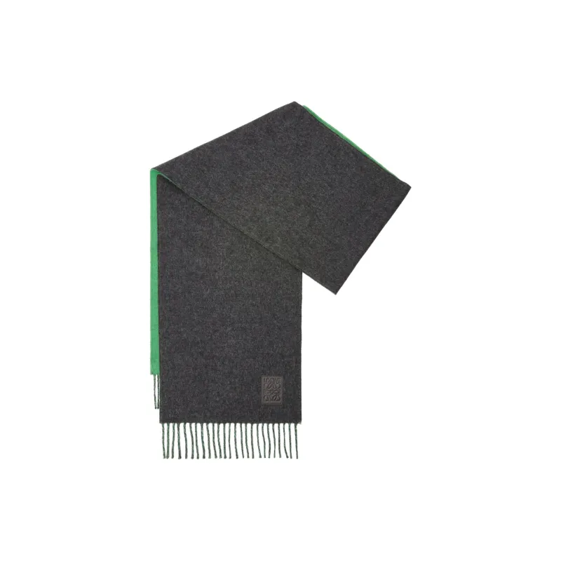LOEWE Wool Cashmere Leather Knit Scarves Women's Dark Green-0