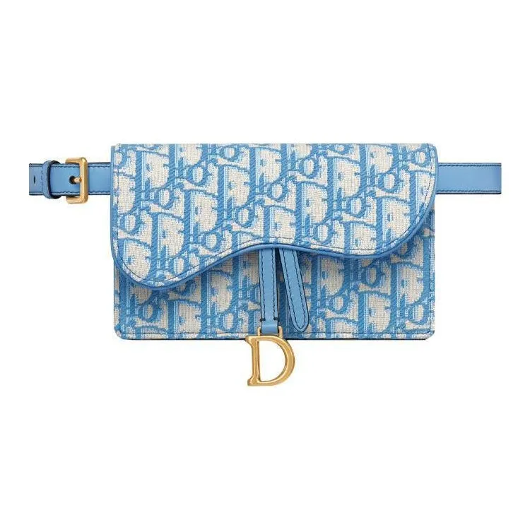 DIOR Canvas Saddle Sling Bag, Canvas Bag, One Shoulder Handbag, Fanny Pack Women's Cornflower Blue/Carolina Blue-0