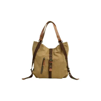 TTaG．baG Canvas With Leather Shoulder Bag Regular Unisex Khaki/Dark Gray
