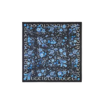 GUCCI Cotton Cashmere Silk Scarves Women's Blue