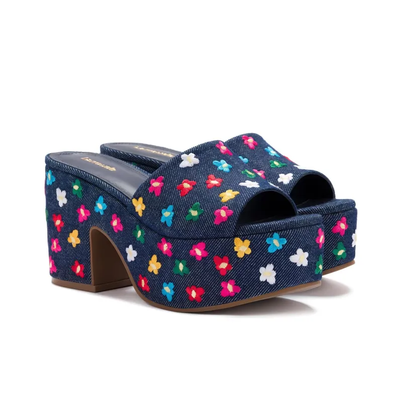 Larroude Slip-Resistant Abrasion-Resistant Slide Slippers Women's Dark Blue-2