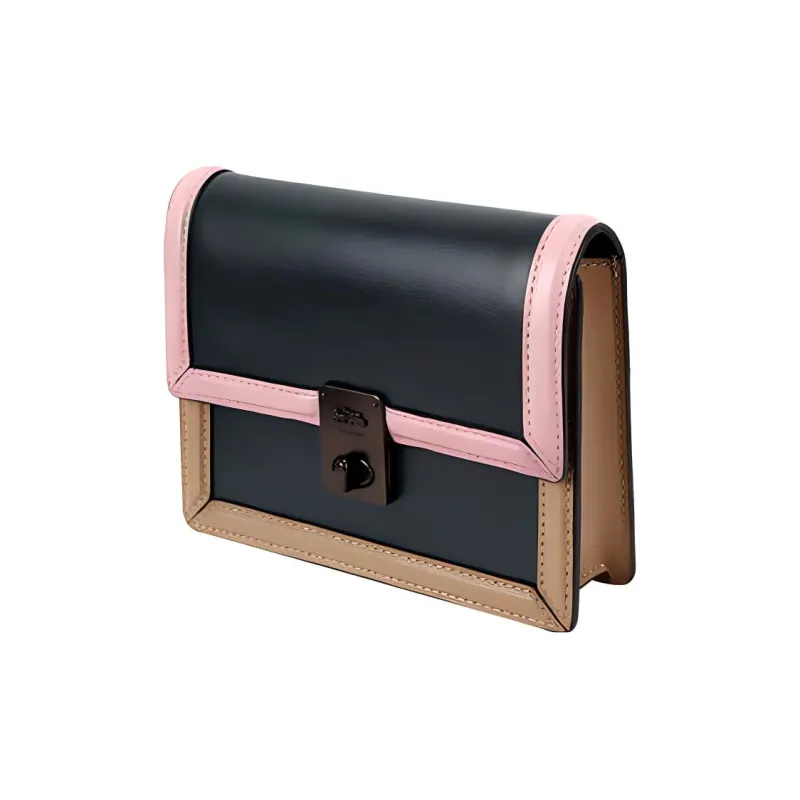 COACH Hutton Leather Small Square Bag One Shoulder Crossbody Chain Waist Bag Small Size Women's Jasper/Pink-1